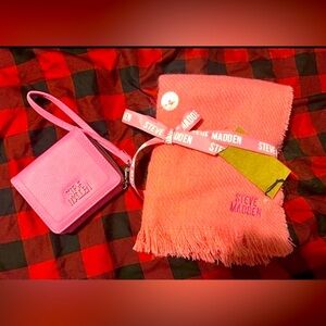 Steve Madden Bright Pink Scarf & Small Zip Around Wallet Set